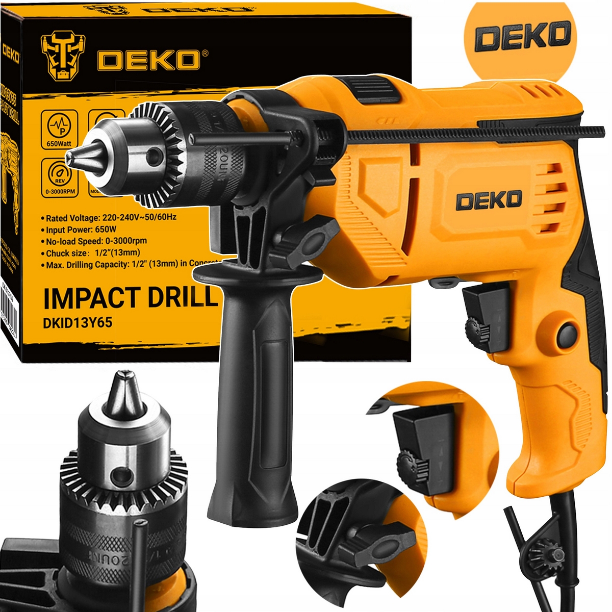 DEKO PRÍPADOVÁ VŔTAČKA 650W NASTAVENIE DKID13Y65